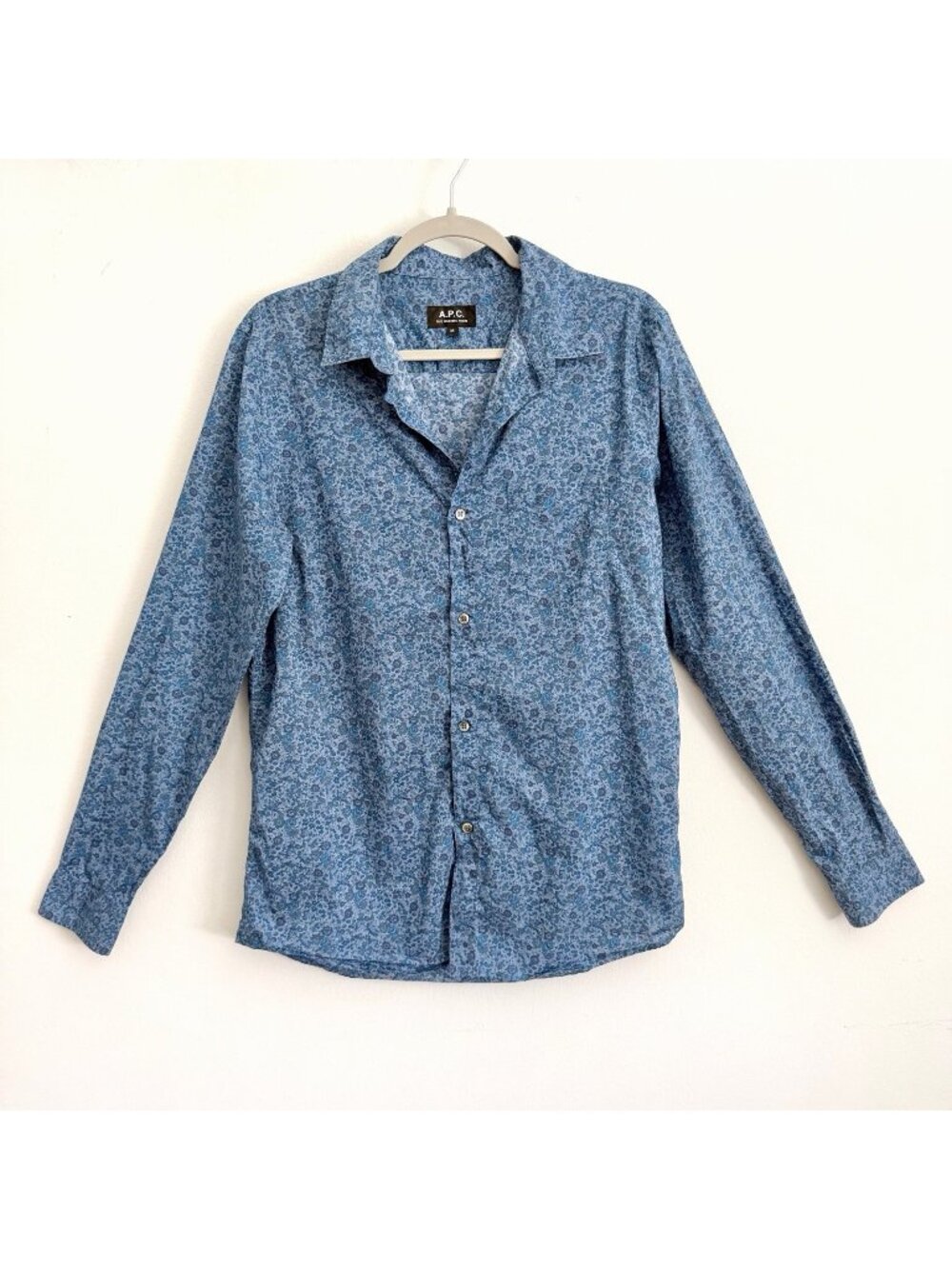 A.P.C. Rue Madame Paris Blue Floral Long Sleeve Button Down Shirt Men’s Medium